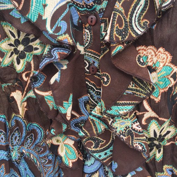 Allison Taylor Petit Ladies Ruffle V Neck Sheer Top - Picture 4 of 5